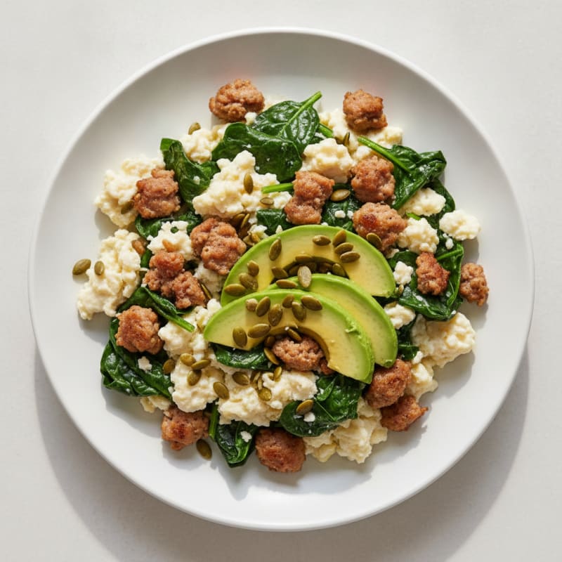 Egg White Scramble with Turkey Sausage and Spinach