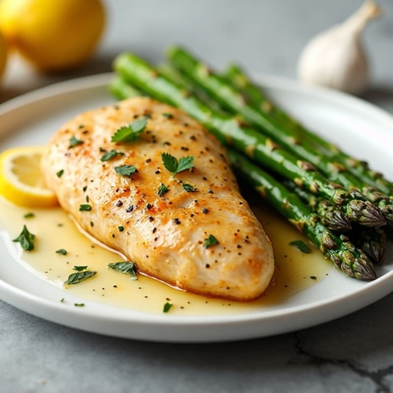 Lemon Garlic Pan-Seared Chicken with Roasted Asparagus
