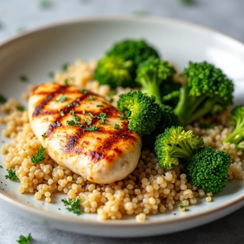 Grilled Chicken Breast with Quinoa and Roasted Broccoli
