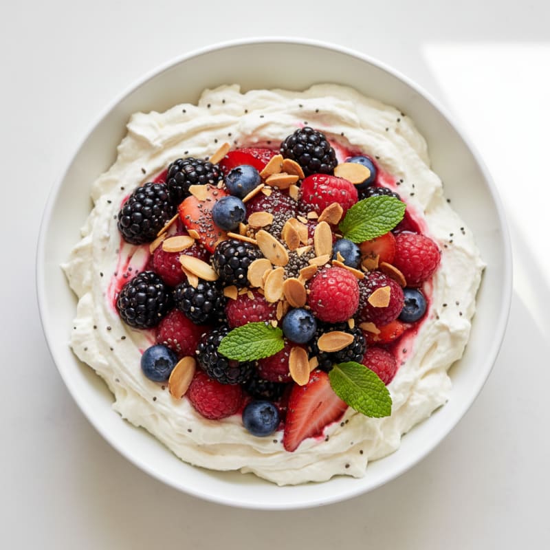 Greek Yogurt Protein Mousse with Mixed Berries