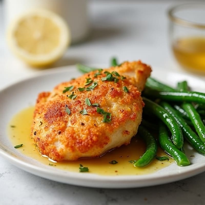 Crispy Buttermilk Oven-Baked Chicken with Roasted Green Beans