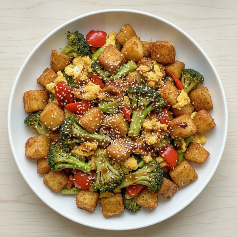 Egg and Vegetable Stir Fry with Seared Potatoes