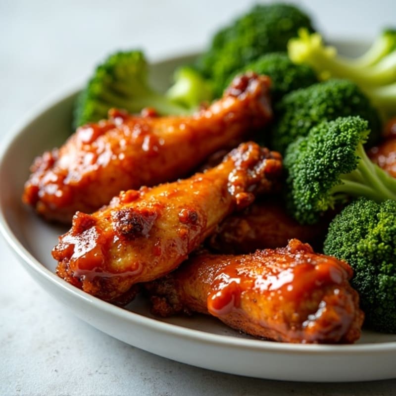 Crispy Spicy BBQ Chicken Wings with Roasted Broccoli