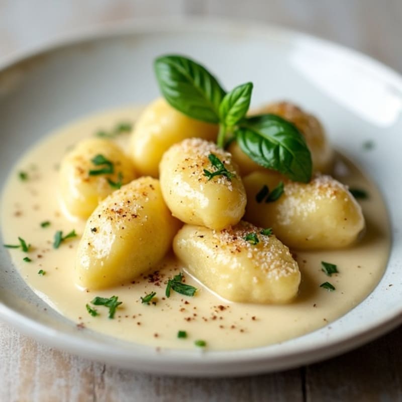 Herb-Ricotta Gnocchi with Roasted Garlic Sauce