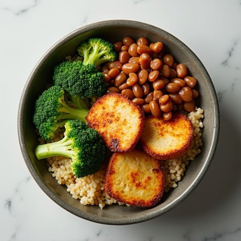 Crispy Tofu and Lentil Power Bowl with Roasted Broccoli
