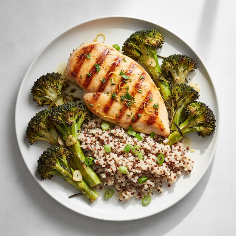 Grilled Chicken Breast with Quinoa and Roasted Broccoli