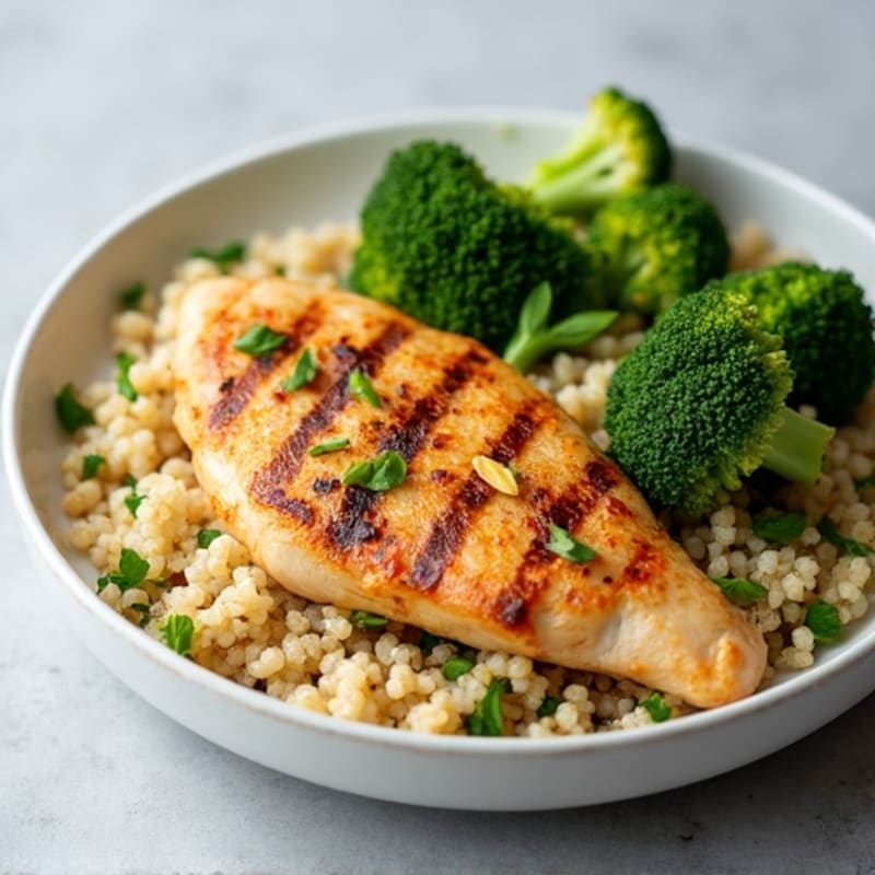 Grilled Chicken Breast with Quinoa and Roasted Broccoli