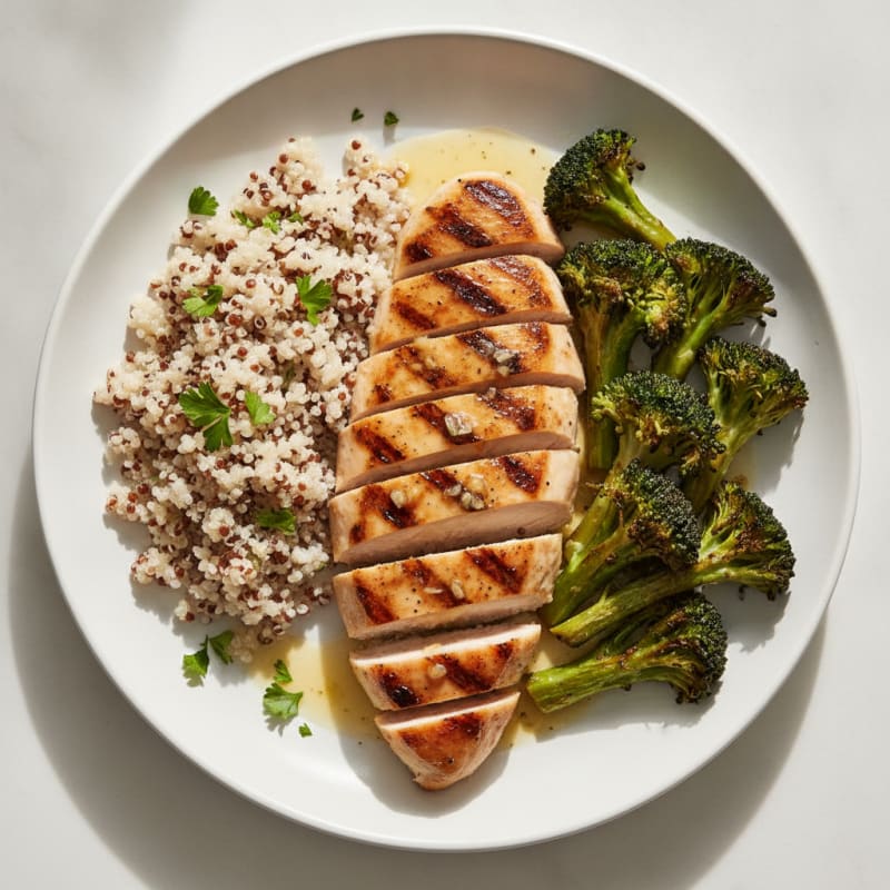 Grilled Chicken Breast with Quinoa and Roasted Broccoli