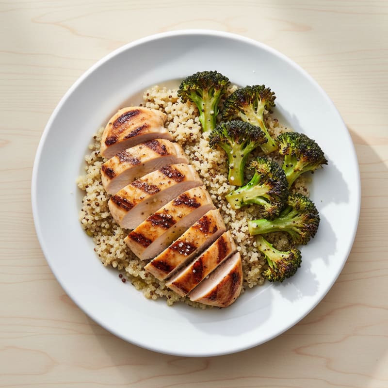 Grilled Chicken Breast with Quinoa and Roasted Broccoli