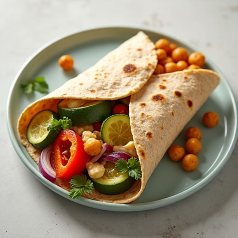 Herb-Roasted Vegetable Whole Wheat Wrap with Creamy Lemon Hummus
