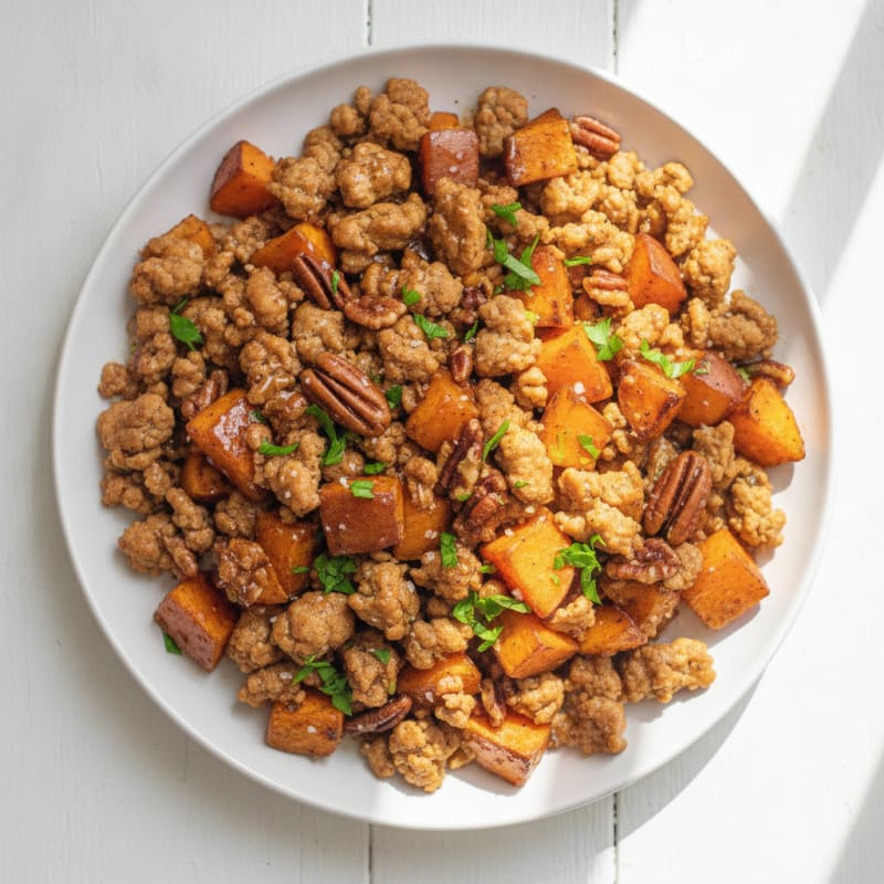 Maple-Glazed Ground Turkey Sweet Potato Skillet