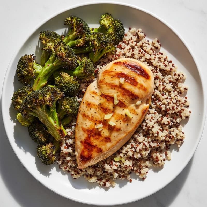 Grilled Chicken Breast with Quinoa and Roasted Broccoli