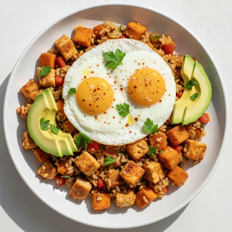 Chicken and Sweet Potato Hash with Eggs