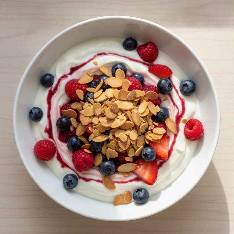 Greek Yogurt Protein Parfait with Mixed Berries and Almonds