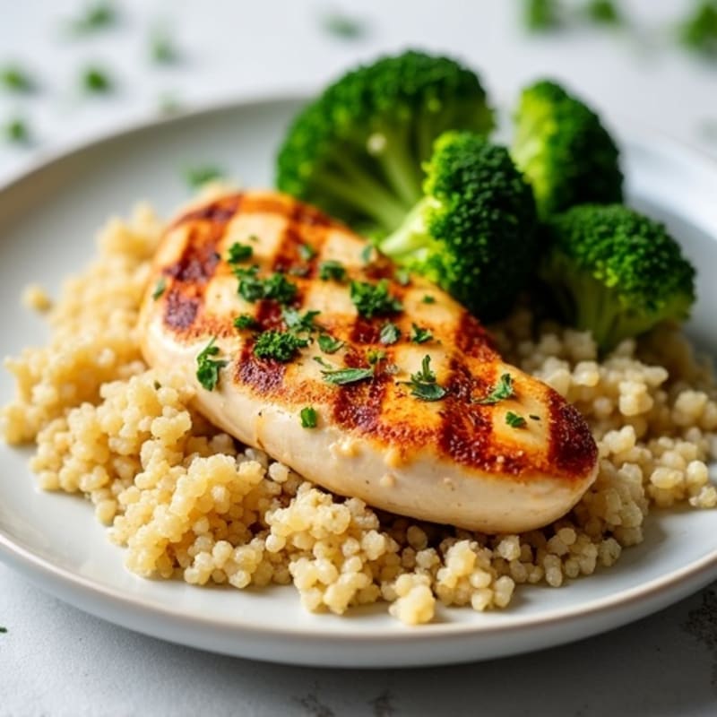 Grilled Chicken Breast with Quinoa and Steamed Broccoli