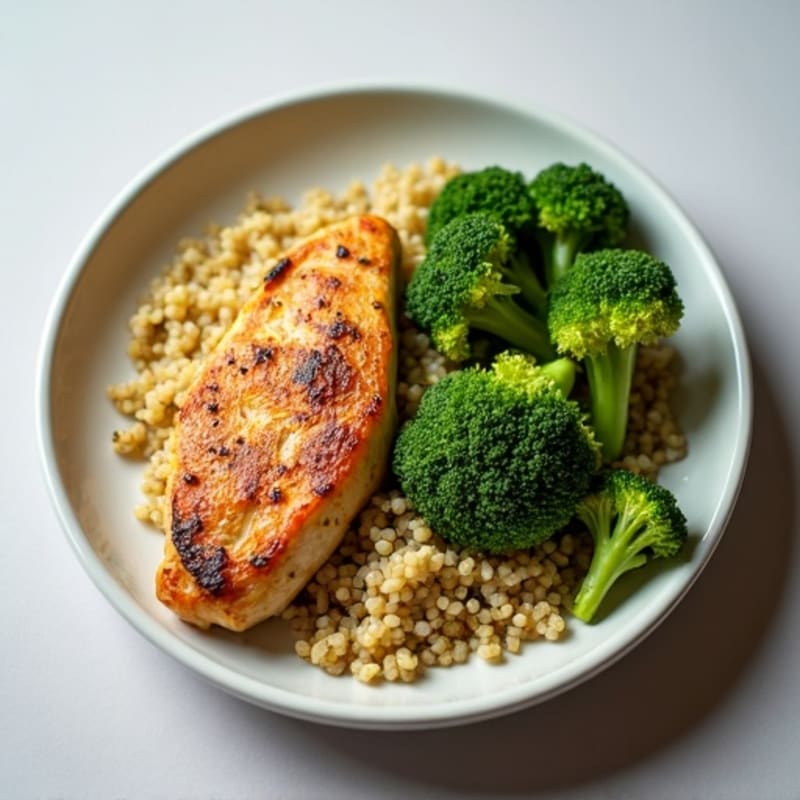 Seared Chicken Breast with Quinoa and Steamed Broccoli