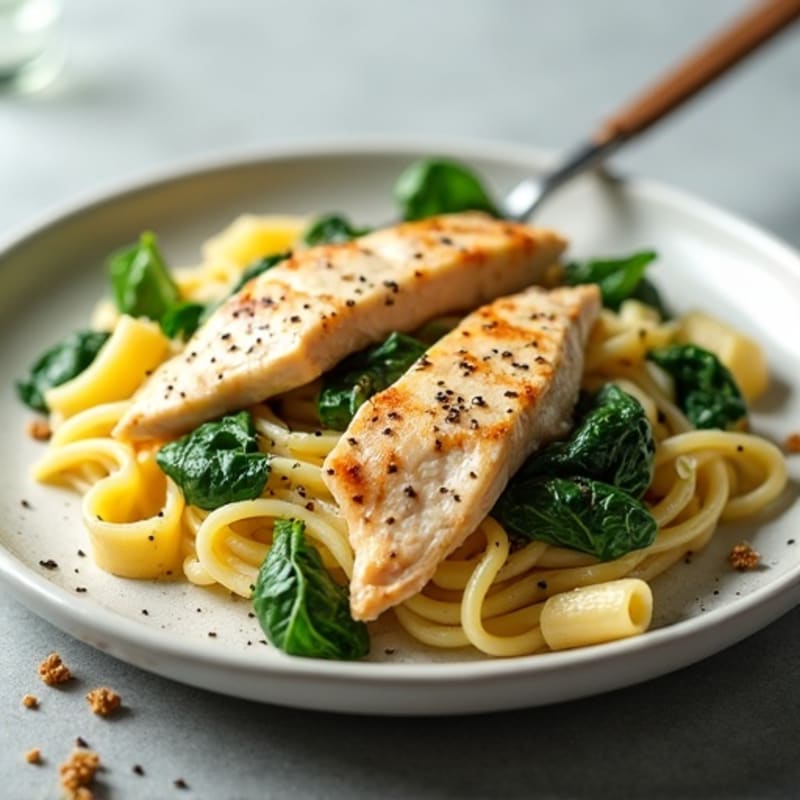 Healthy Creamy Chicken Fettuccine with Spinach