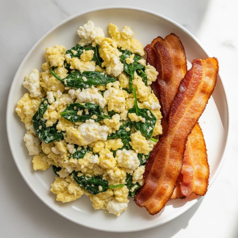 Cottage Cheese Scramble with Spinach and Turkey Bacon