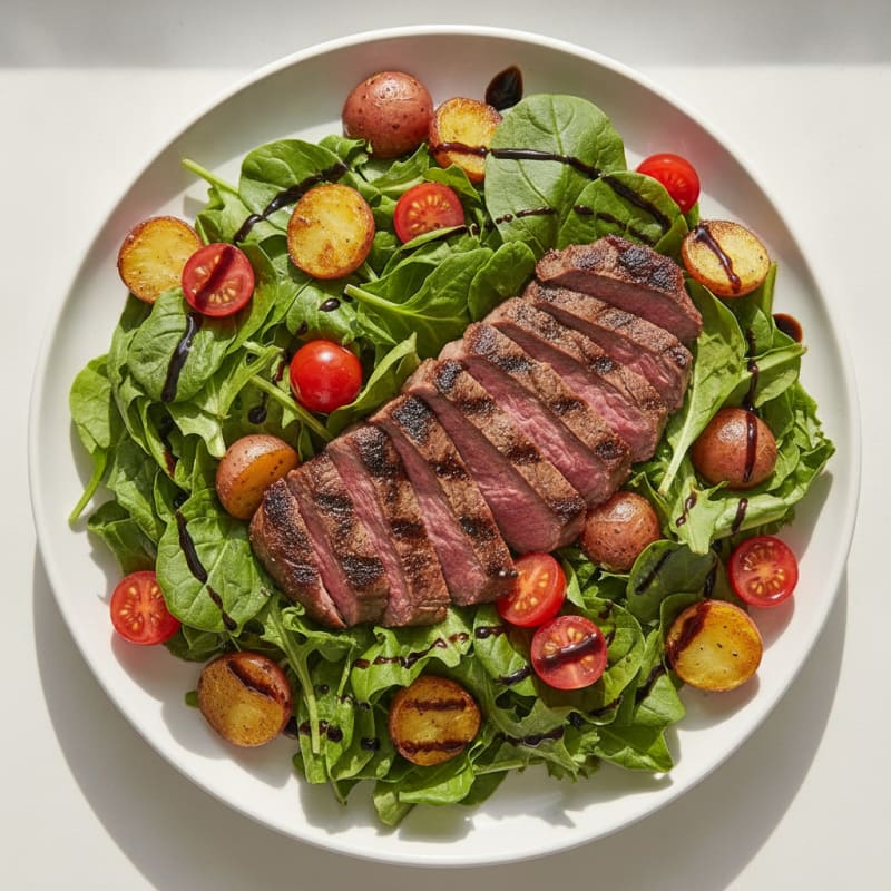 Grilled Steak Salad with Cherry Tomatoes and Mixed Greens