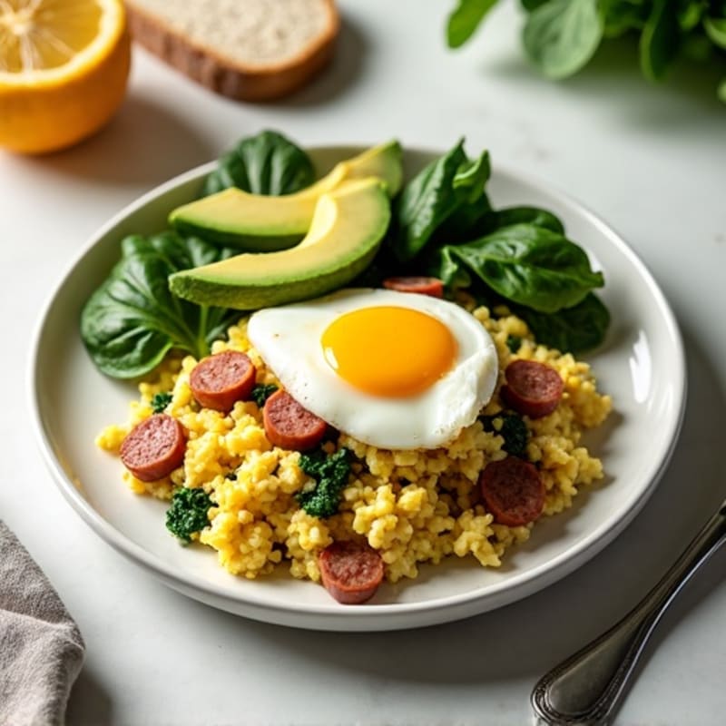 Egg White Scramble with Turkey Sausage and Spinach