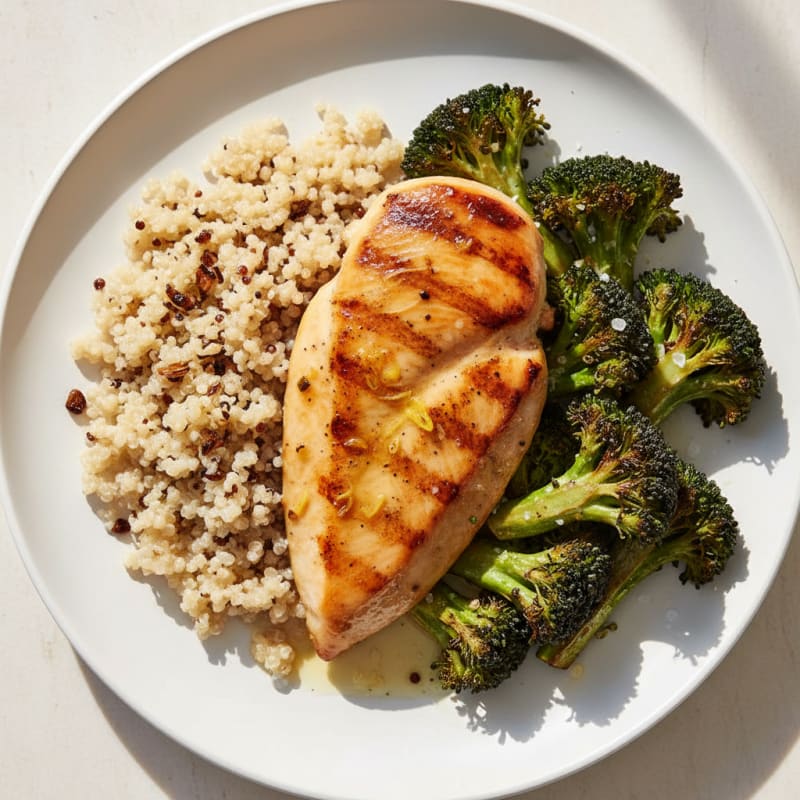 Grilled Chicken Breast with Quinoa and Roasted Broccoli