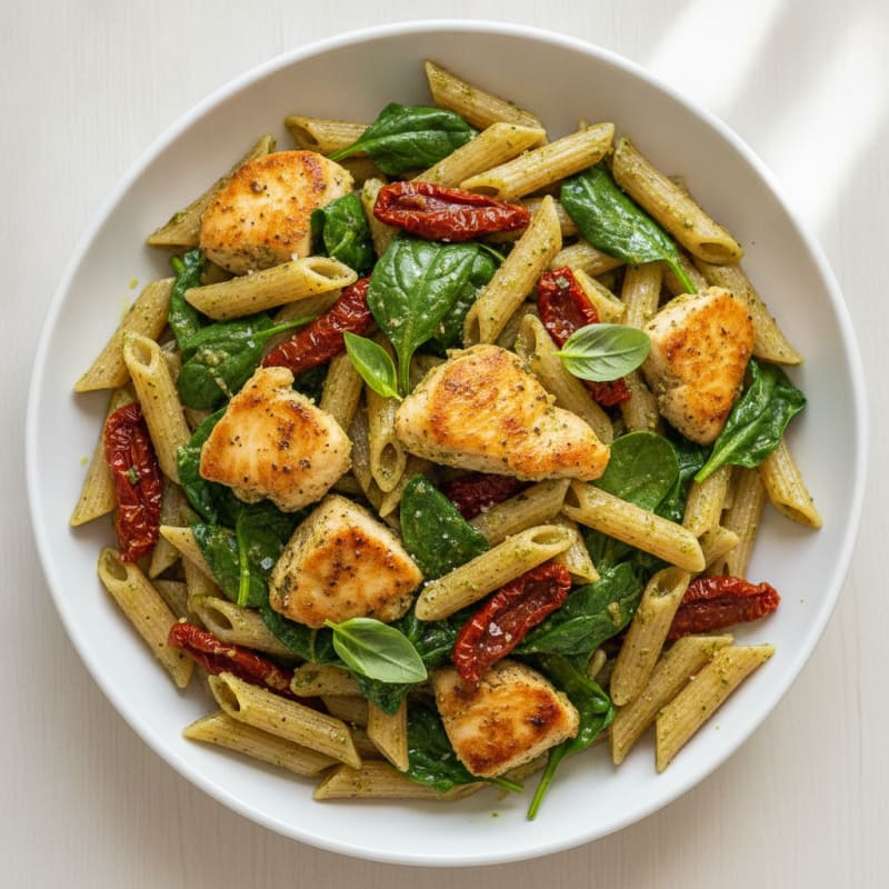 Pesto Chicken Pasta with Sun-Dried Tomatoes