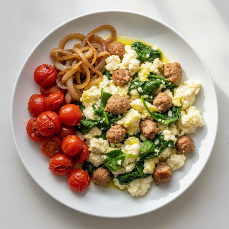Egg White Scramble with Turkey Sausage and Spinach