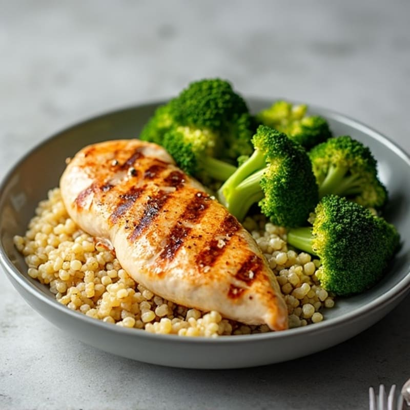 Grilled Chicken Breast with Quinoa and Roasted Broccoli