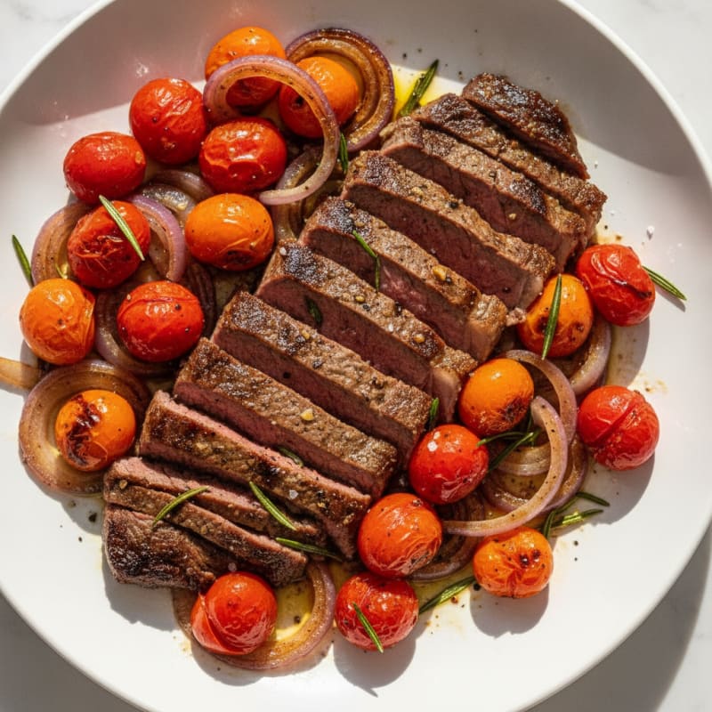 Savory Skirt Steak with Roasted Tomatoes and Onions