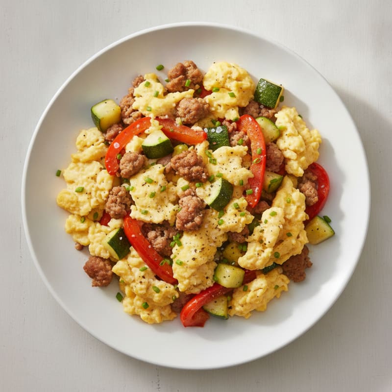 Hearty Scrambled Eggs with Roasted Vegetables