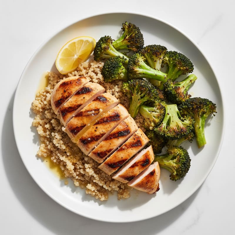 Grilled Chicken Breast with Roasted Broccoli and Quinoa