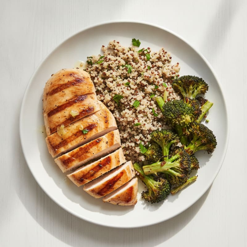 Grilled Chicken Breast with Quinoa and Roasted Broccoli