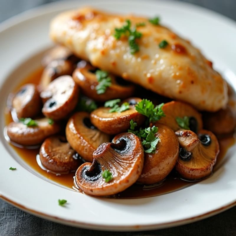 Caramelized Garlic Butter Mushrooms with Sautéed Chicken