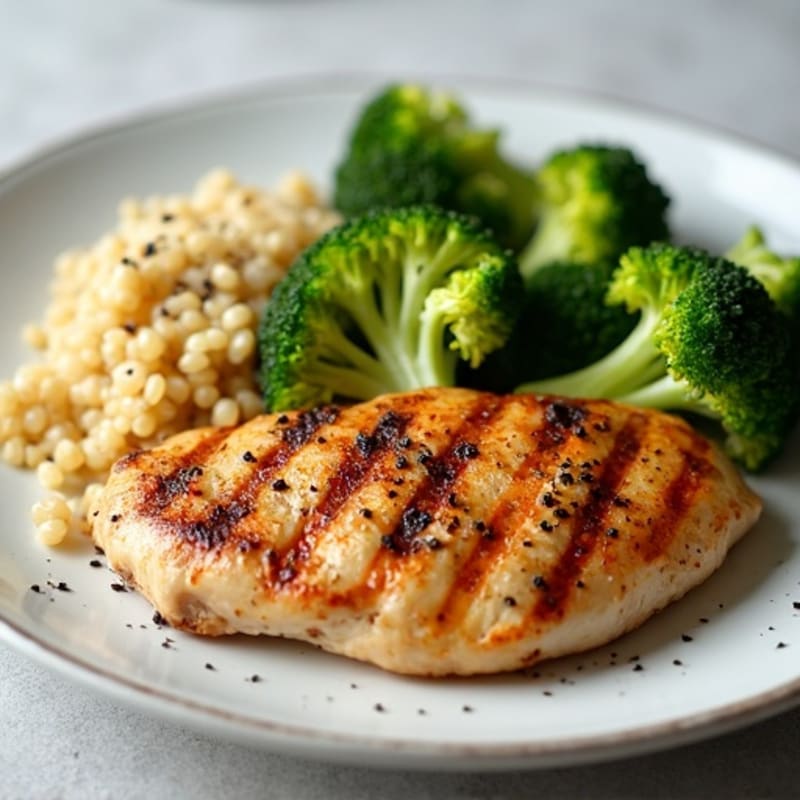 Grilled Chicken Breast with Roasted Broccoli and Quinoa