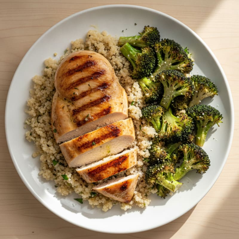 Grilled Chicken Breast with Quinoa and Roasted Broccoli