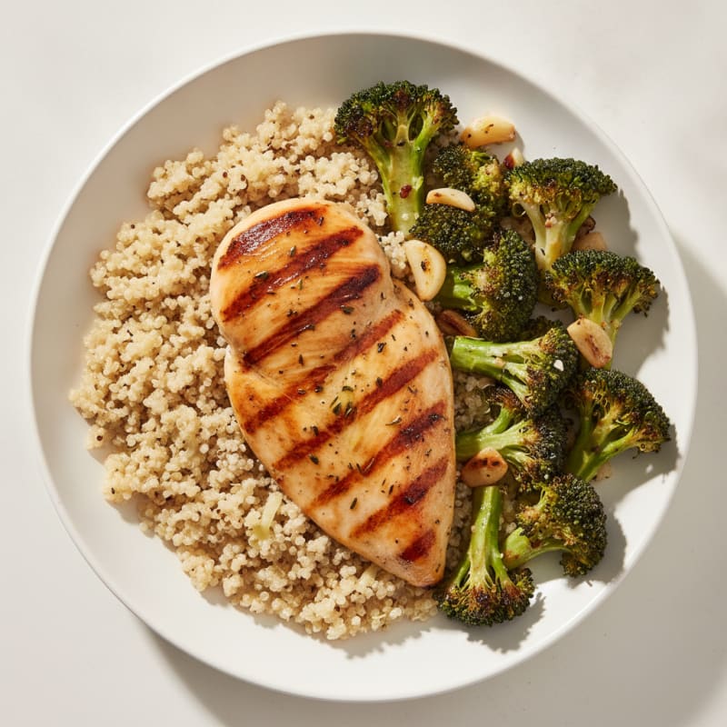 Grilled Chicken Breast with Quinoa and Roasted Broccoli
