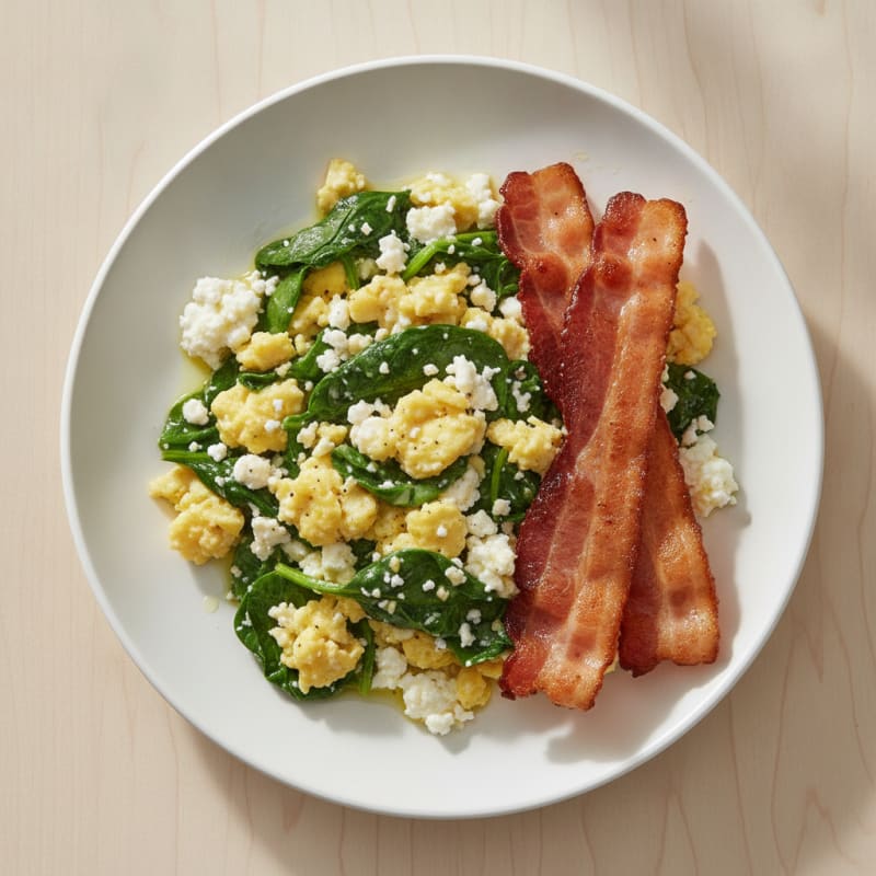 Cottage Cheese Scramble with Spinach and Turkey Bacon