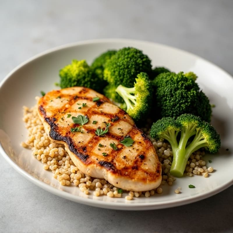 Grilled Chicken Breast with Quinoa and Roasted Broccoli