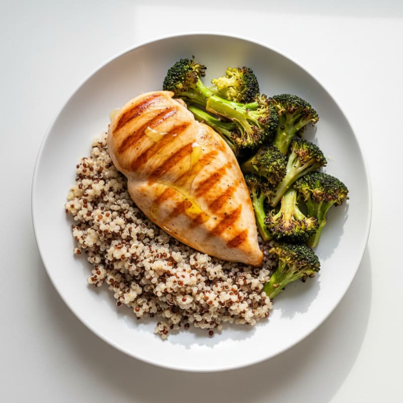 Grilled Chicken Breast with Roasted Broccoli and Quinoa