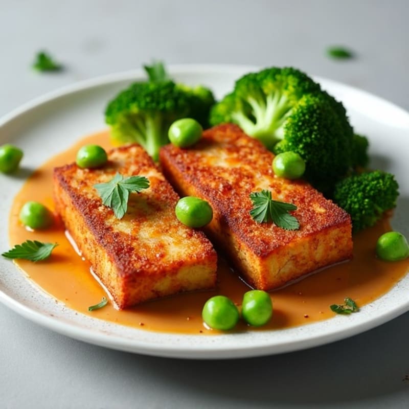 Crispy Tofu and Roasted Broccoli with Peanut Sauce