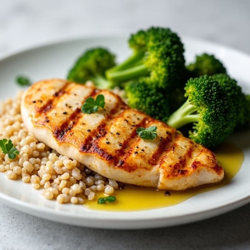 Grilled Chicken Breast with Quinoa and Roasted Broccoli