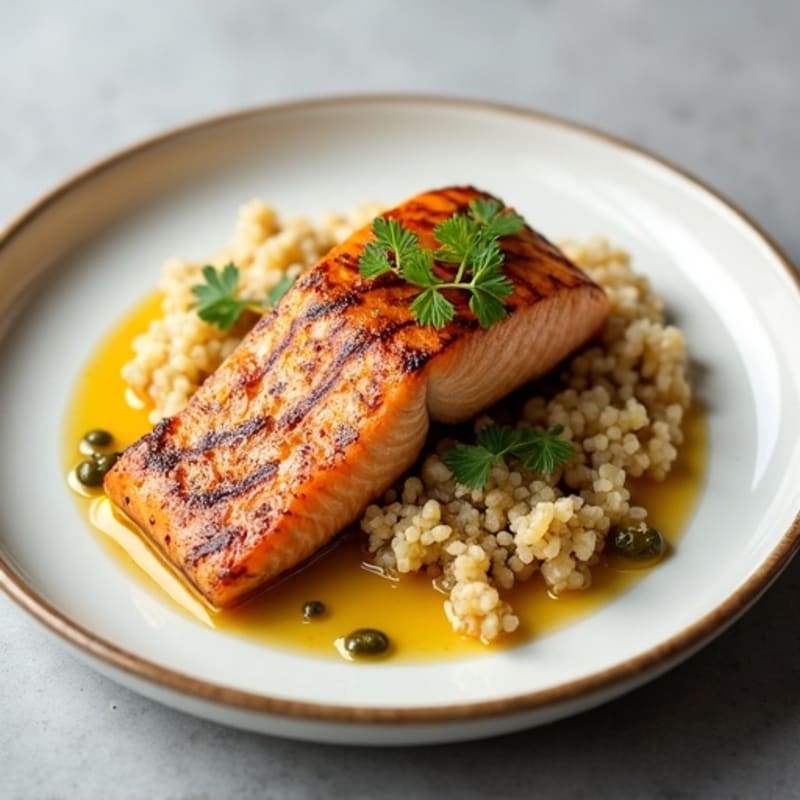 Seared Salmon with Quinoa and Lemon Caper Sauce