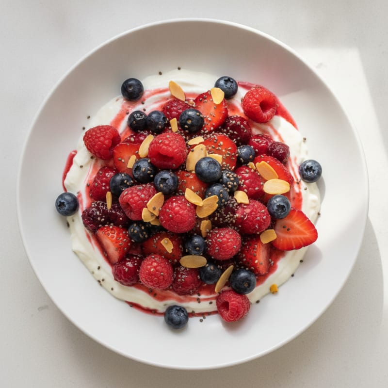 Silky Greek Yogurt Protein Pudding with Mixed Berries