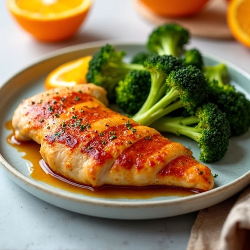 Sticky Orange Glazed Chicken with Roasted Broccoli
