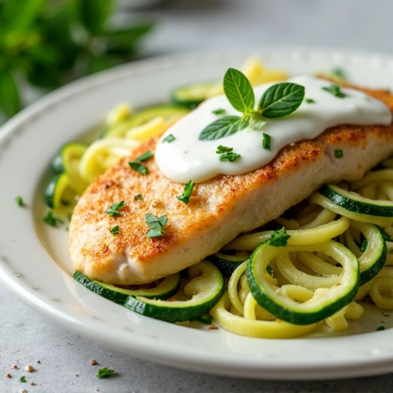 Healthy Creamy Garlic Chicken with Zucchini Noodles