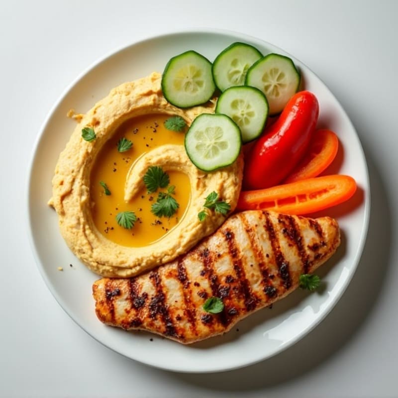 Creamy Hummus with Grilled Chicken and Fresh Crunchy Vegetables