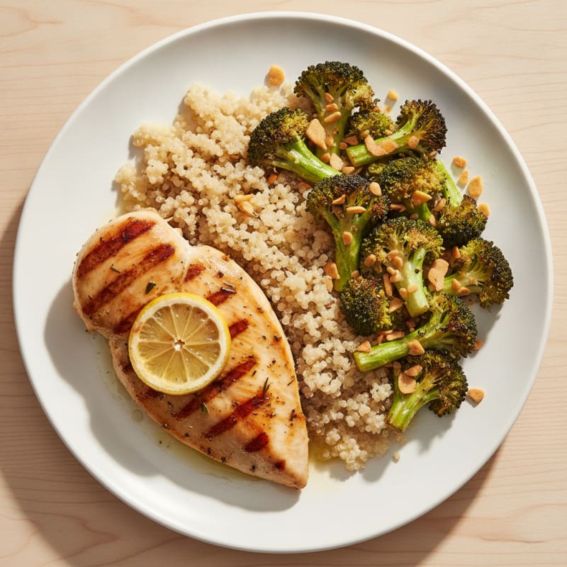 Grilled Chicken Breast with Roasted Broccoli and Quinoa