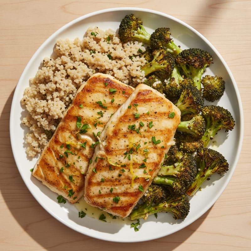 Herb-Grilled Mahi Mahi with Roasted Broccoli and Quinoa