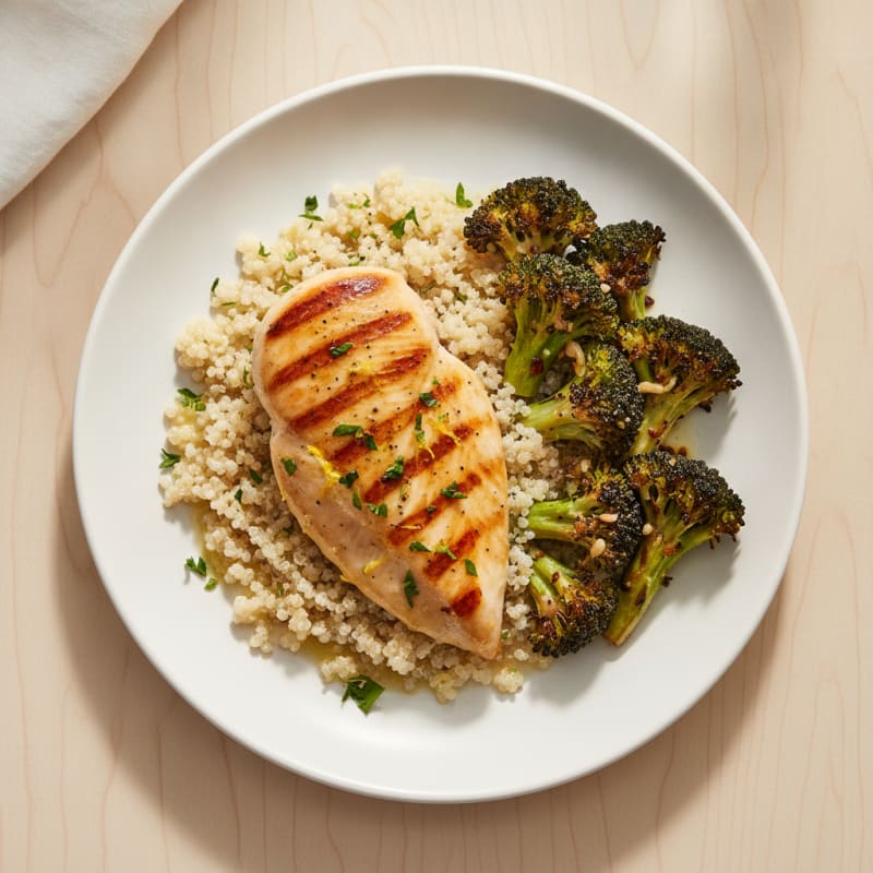 Grilled Chicken Breast with Quinoa and Roasted Broccoli