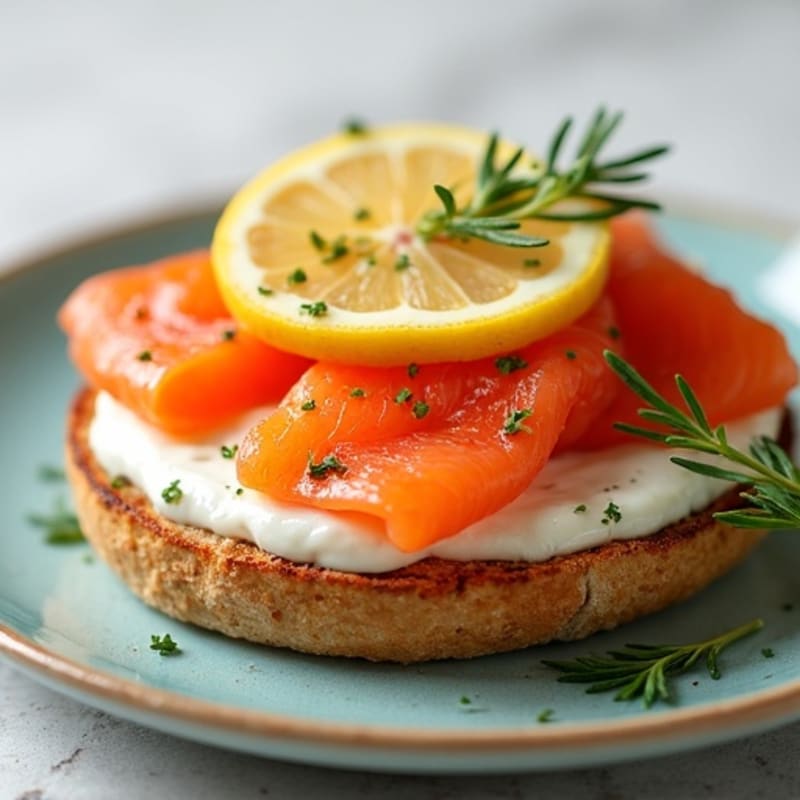 Smoked Salmon with Creamy Herbed Spread on Toasted Whole Grain Bagel